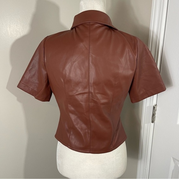 House of Harlow brown faux Leather twisted front shirt - Picture 7 of 11